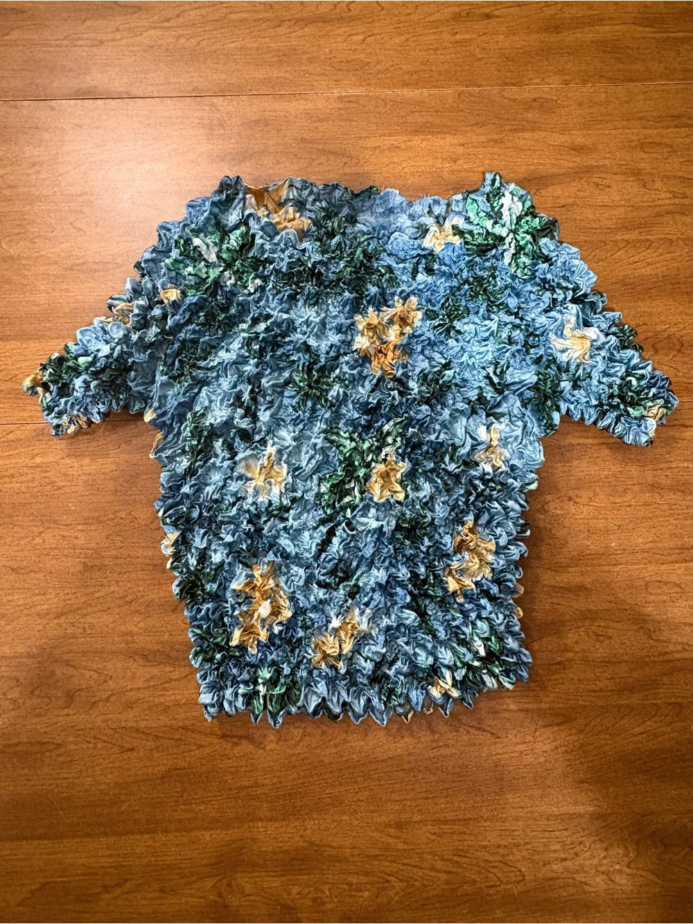 Vintage 90s Y2K Magic Crinkle Floral Short Sleeve Stretch Top OS